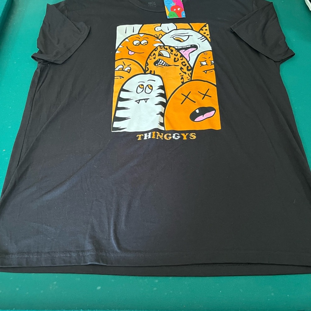 Black Short-Sleeve Graphic Tee with Orange Monster Print